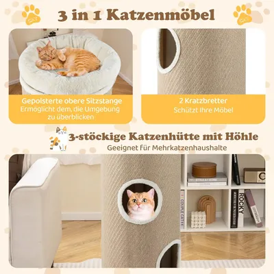 GIANTEX Kratzfass Katzenhaus Multifunktional 3 Löcher Plüschbett Sisal GIANTEX Kratzfass Katzenhaus Multifunktional 3 Löcher Plüschbett Sisal
