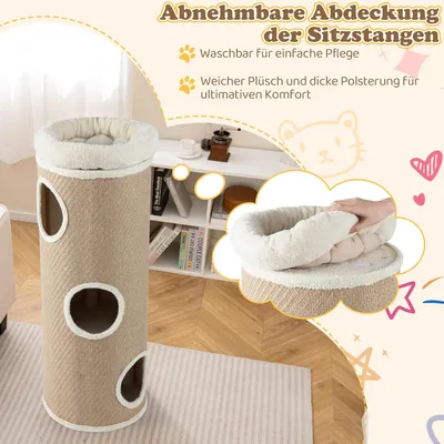GIANTEX Kratzfass Katzenhaus Multifunktional 3 Löcher Plüschbett Sisal GIANTEX Kratzfass Katzenhaus Multifunktional 3 Löcher Plüschbett Sisal
