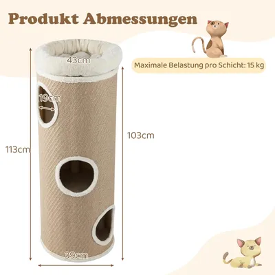 GIANTEX Kratzfass Katzenhaus Multifunktional 3 Löcher Plüschbett Sisal GIANTEX Kratzfass Katzenhaus Multifunktional 3 Löcher Plüschbett Sisal