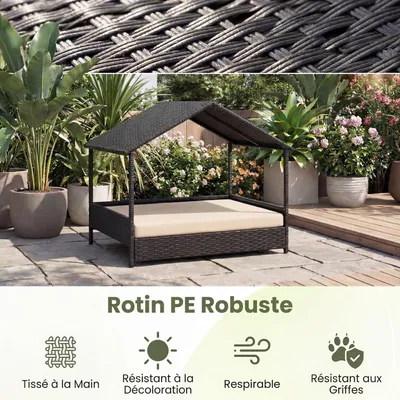 GIANTEX Lit Chien Surélevé avec Coussin,Rotin PE,Toit en Pente 98x68x74 cm GIANTEX Lit Chien Surélevé avec Coussin,Rotin PE,Toit en Pente 98x68x74 cm