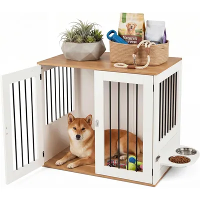 GIANTEX Hundekäfig-Möbel 80 cm, Holz, 360° Futternäpfe, abschließbare Tür. GIANTEX Hundekäfig-Möbel 80 cm, Holz, 360° Futternäpfe, abschließbare Tür.