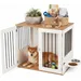 GIANTEX Hundekäfig-Möbel 80 cm, Holz, 360° Futternäpfe, abschließbare Tür.