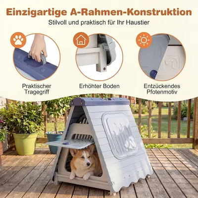 GIANTEXHundehütte Outdoor, Faltbare Hundehaus Wasserfest Kunststoff GIANTEXHundehütte Outdoor, Faltbare Hundehaus Wasserfest Kunststoff