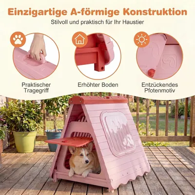 GIANTEXHundehütte Outdoor, Faltbare Hundehaus Wasserfest Kunststoff GIANTEXHundehütte Outdoor, Faltbare Hundehaus Wasserfest Kunststoff