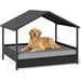 GIANTEX Outdoor Hundebett Erhöht,Rattan Mit Kissen & Schrägdach, Wetterfest