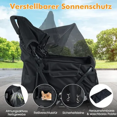GIANTEX Hundebuggy Doppelhundewagen Faltbar Sonnendach 360° Rollen GIANTEX Hundebuggy Doppelhundewagen Faltbar Sonnendach 360° Rollen