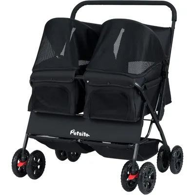 GIANTEX Hundebuggy Doppelhundewagen Faltbar Sonnendach 360° Rollen GIANTEX Hundebuggy Doppelhundewagen Faltbar Sonnendach 360° Rollen