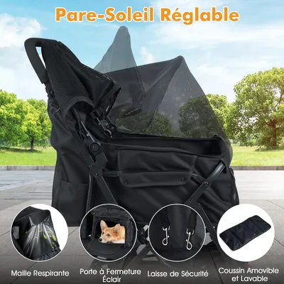 GIANTEX Poussette Double Pour Chien/Chat, Pare-soleil Maille Double Panier