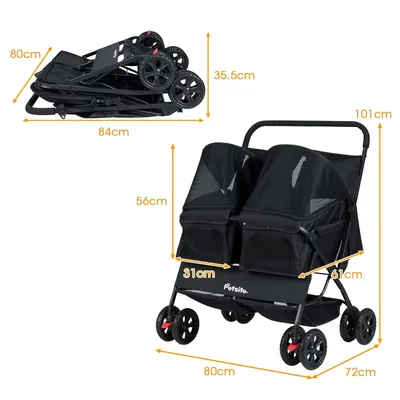 GIANTEX Hundebuggy Doppelhundewagen Faltbar Sonnendach 360° Rollen GIANTEX Hundebuggy Doppelhundewagen Faltbar Sonnendach 360° Rollen