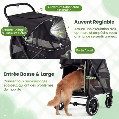 GIANTEX Poussette Chien Pliable, Auvent, Frein, Maille, Ceinture GIANTEX Poussette Chien Pliable, Auvent, Frein, Maille, Ceinture