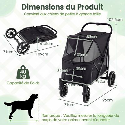 GIANTEX Poussette Chien Pliable, Auvent, Frein, Maille, Ceinture