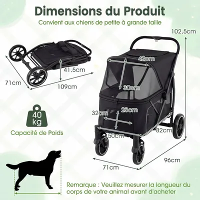 GIANTEX Poussette Chien Pliable, Auvent, Frein, Maille, Ceinture GIANTEX Poussette Chien Pliable, Auvent, Frein, Maille, Ceinture