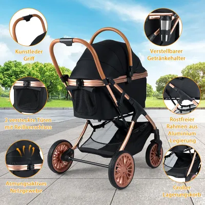 GIANTEX Hundebuggy Faltbar Mit Box, Sonnenschutz, Sicherheitsgurt, 25 kg