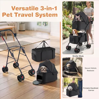 GIANTEX Doppel-Hundewagen 3-in-1, 30 kg, Sonnendach, Netz, Getränkehalter. GIANTEX Doppel-Hundewagen 3-in-1, 30 kg, Sonnendach, Netz, Getränkehalter.