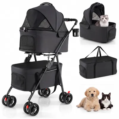 GIANTEX Doppel-Hundewagen 3-in-1, 30 kg, Sonnendach, Netz, Getränkehalter. GIANTEX Doppel-Hundewagen 3-in-1, 30 kg, Sonnendach, Netz, Getränkehalter.