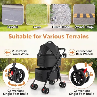 GIANTEX Doppel-Hundewagen 3-in-1, 30 kg, Sonnendach, Netz, Getränkehalter. GIANTEX Doppel-Hundewagen 3-in-1, 30 kg, Sonnendach, Netz, Getränkehalter.