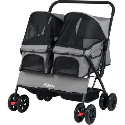 GIANTEX Hundebuggy Doppelhundewagen Faltbar Sonnendach 360° Rollen GIANTEX Hundebuggy Doppelhundewagen Faltbar Sonnendach 360° Rollen