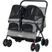 GIANTEX Hundebuggy Doppelhundewagen Faltbar Sonnendach 360° Rollen