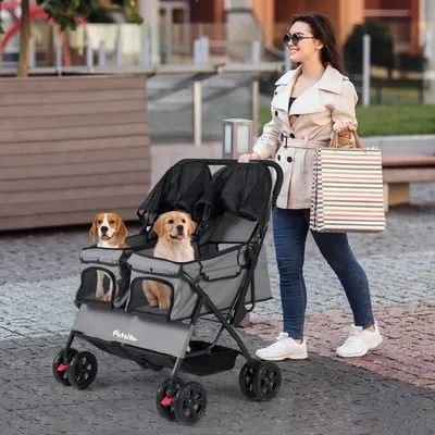 GIANTEX Hundebuggy Doppelhundewagen Faltbar Sonnendach 360° Rollen GIANTEX Hundebuggy Doppelhundewagen Faltbar Sonnendach 360° Rollen