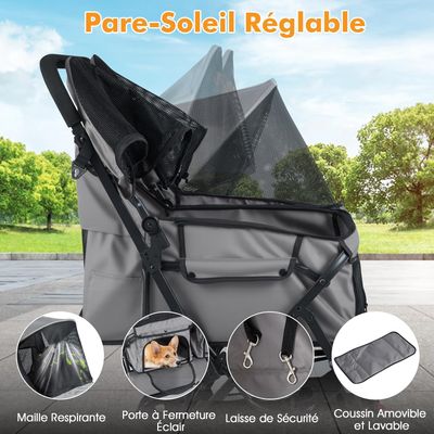 GIANTEX Poussette Double Pour Chien/Chat, Pare-soleil Maille Double Panier
