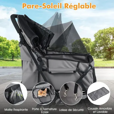 GIANTEX Poussette Double Pour Chien/Chat, Pare-soleil Maille Double Panier