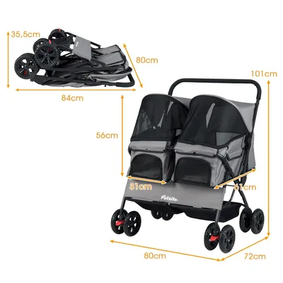 GIANTEX Hundebuggy Doppelhundewagen Faltbar Sonnendach 360° Rollen GIANTEX Hundebuggy Doppelhundewagen Faltbar Sonnendach 360° Rollen
