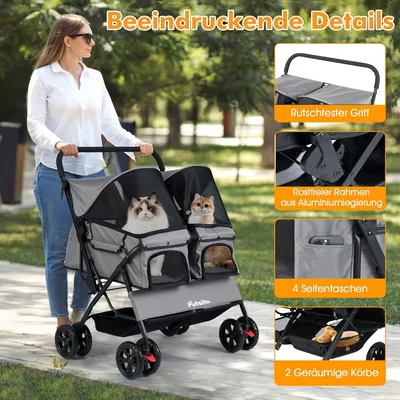 GIANTEX Hundebuggy Doppelhundewagen Faltbar Sonnendach 360° Rollen GIANTEX Hundebuggy Doppelhundewagen Faltbar Sonnendach 360° Rollen