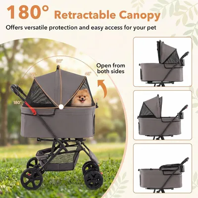 GIANTEX Doppel-Hundewagen 3-in-1, 30 kg, Sonnendach, Netz, Getränkehalter.