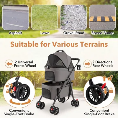 GIANTEX Doppel-Hundewagen 3-in-1, 30 kg, Sonnendach, Netz, Getränkehalter.