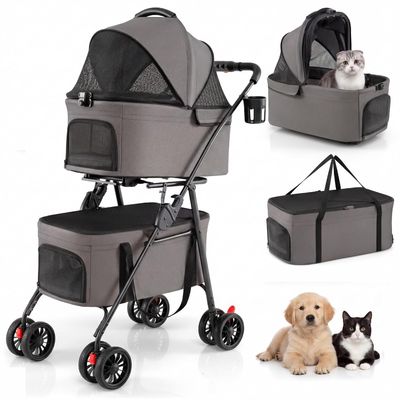GIANTEX Doppel-Hundewagen 3-in-1, 30 kg, Sonnendach, Netz, Getränkehalter.