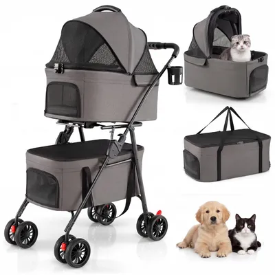 GIANTEX Doppel-Hundewagen 3-in-1, 30 kg, Sonnendach, Netz, Getränkehalter. GIANTEX Doppel-Hundewagen 3-in-1, 30 kg, Sonnendach, Netz, Getränkehalter.