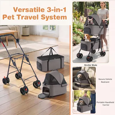 GIANTEX Doppel-Hundewagen 3-in-1, 30 kg, Sonnendach, Netz, Getränkehalter.