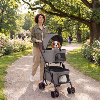 GIANTEX Doppel-Hundewagen 3-in-1, 30 kg, Sonnendach, Netz, Getränkehalter.
