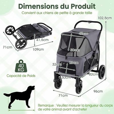 GIANTEX Poussette Chien Pliable, Auvent, Frein, Maille, Ceinture