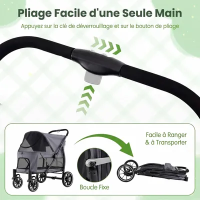 GIANTEX Poussette Chien Pliable, Auvent, Frein, Maille, Ceinture
