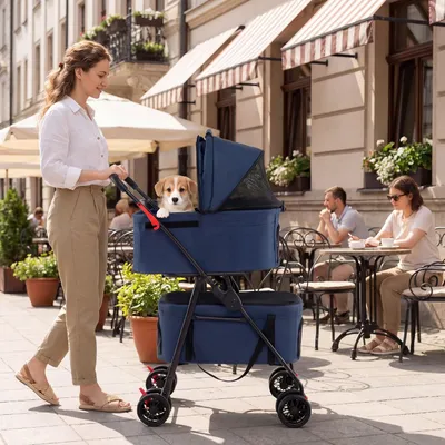 GIANTEX Doppel-Hundewagen 3-in-1, 30 kg, Sonnendach, Netz, Getränkehalter. GIANTEX Doppel-Hundewagen 3-in-1, 30 kg, Sonnendach, Netz, Getränkehalter.