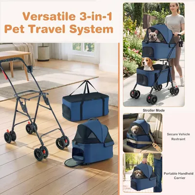 GIANTEX Doppel-Hundewagen 3-in-1, 30 kg, Sonnendach, Netz, Getränkehalter. GIANTEX Doppel-Hundewagen 3-in-1, 30 kg, Sonnendach, Netz, Getränkehalter.