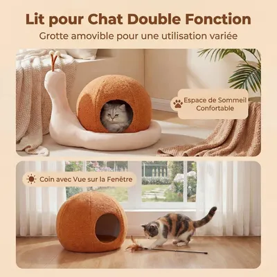 GIANTEX Niche Chat Escargot 56 cm, Coussin Amovible, Peluche, Antidérapant.