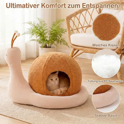 GIANTEX Katzenbett Schnecke, Kissen abnehmbar, flauschig, Boden rutschfest.
