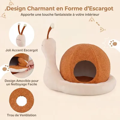 GIANTEX Niche Chat Escargot 56 cm, Coussin Amovible, Peluche, Antidérapant.