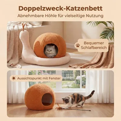 GIANTEX Katzenbett Schnecke, Kissen abnehmbar, flauschig, Boden rutschfest.