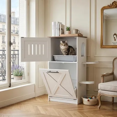 GIANTEX  Katzentoilette 84 cm, Torbogen, Sisal, Plattformen, Fach.