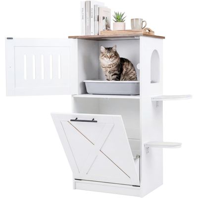 GIANTEX Meuble Litière 84 cm, Arche, Sisal, Plateformes, Rangement.
