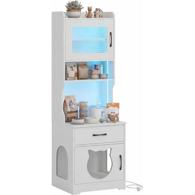 GIANTEX Meuble Chat LED,Chargeur,Cache Litière,Rangement,Niche Multi-entrée