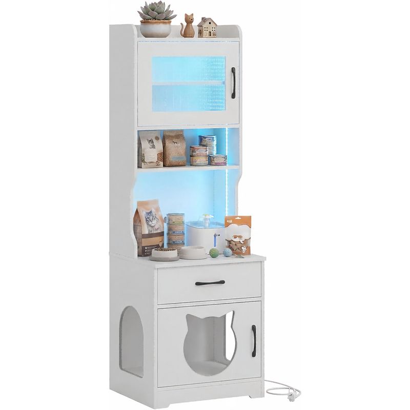 GIANTEX Hoch-Katzenschrank mit Ladestation, 16 Modi LED, Klo-Versteck