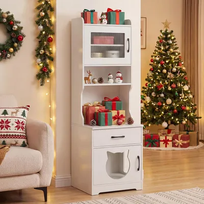 GIANTEX Hoch-Katzenschrank mit Ladestation, 16 Modi LED, Klo-Versteck