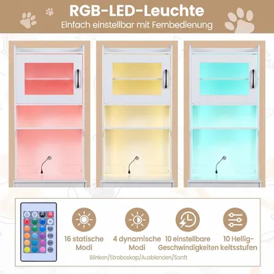 GIANTEX Hoch-Katzenschrank mit Ladestation, 16 Modi LED, Klo-Versteck