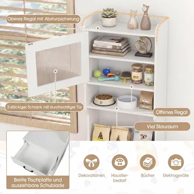 GIANTEX Hoch-Katzenschrank mit Ladestation, 16 Modi LED, Klo-Versteck