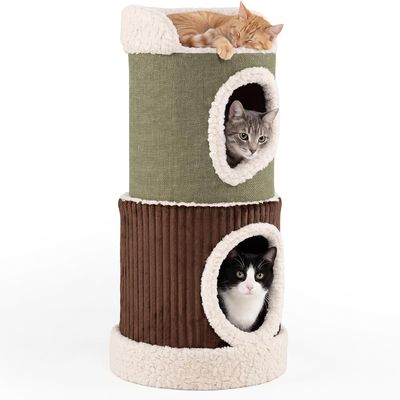 GIANTEX Tonneau Chat 85 cm, 3 Niveaux, 2 Niches,Perchoir,Coussins Lavables.