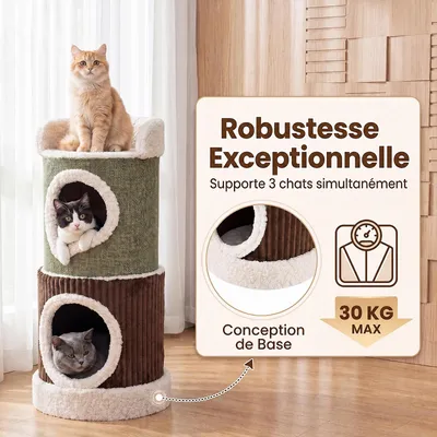 GIANTEX Tonneau Chat 85 cm, 3 Niveaux, 2 Niches,Perchoir,Coussins Lavables.